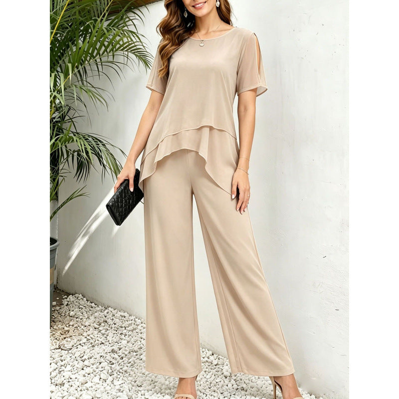 Donatella Sunstone | Navy Layered Top And Trouser Set For Women