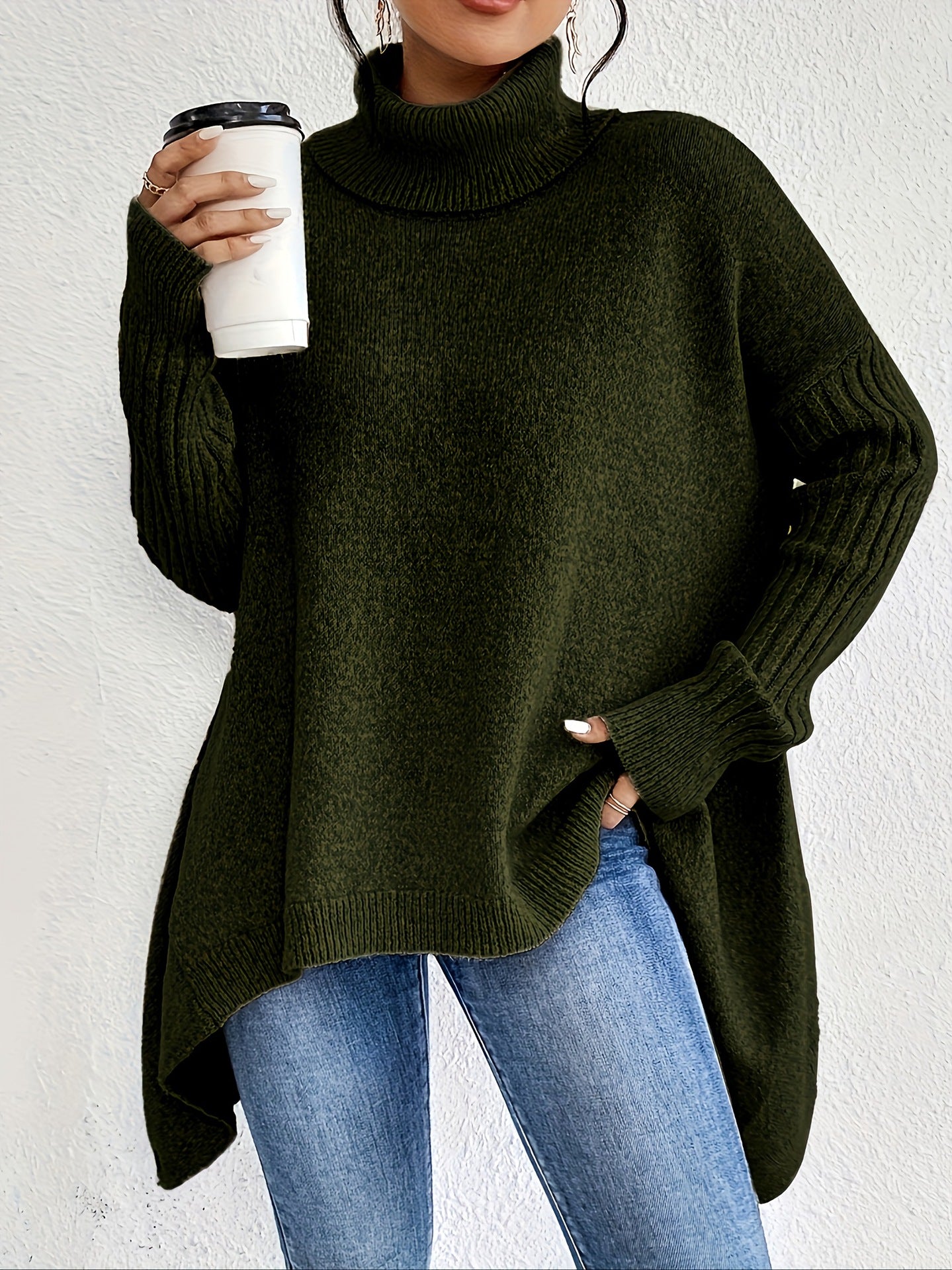 Phoebe Martin | Oversized Turtleneck Knit Sweater For Women
