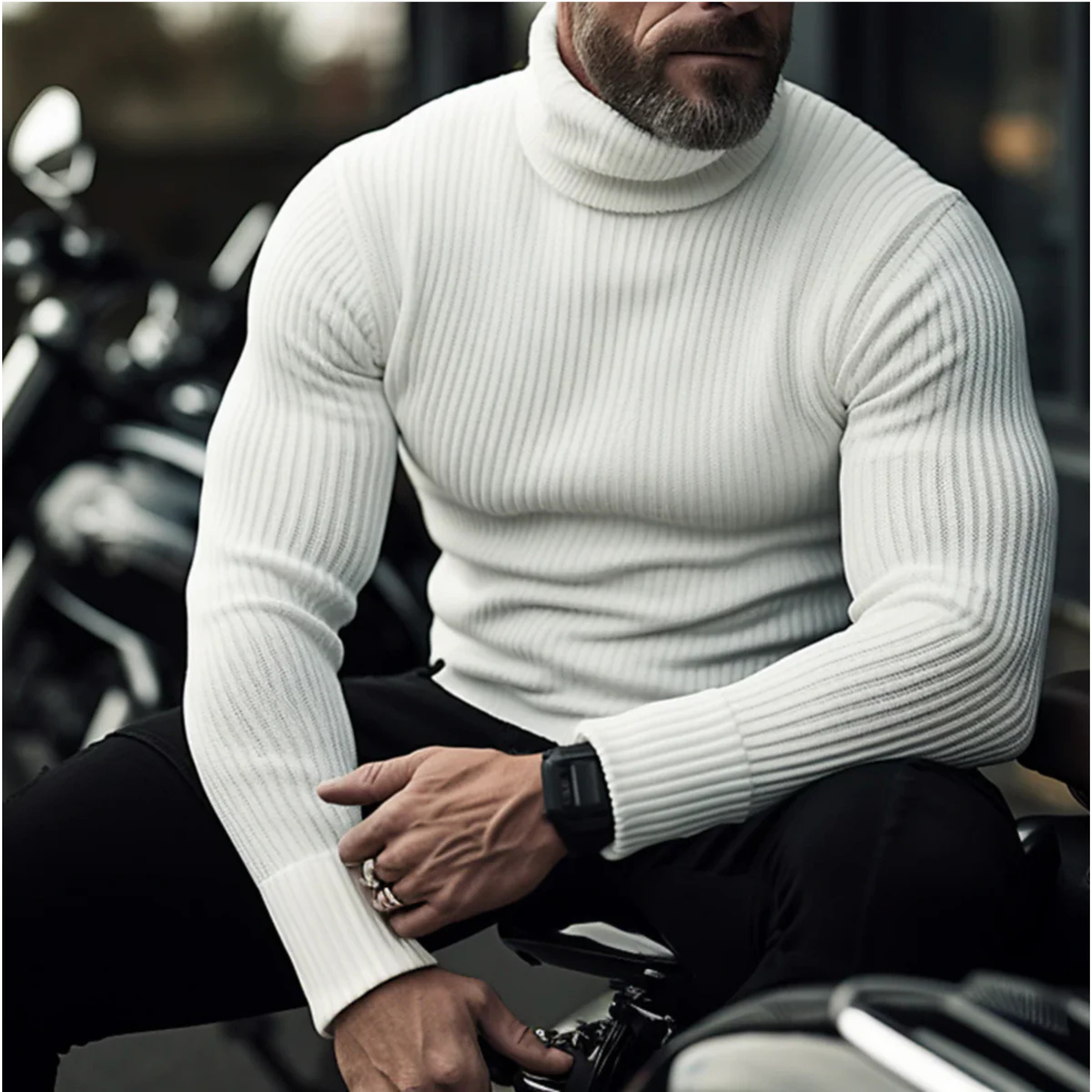 James Thornton | Ribbed Turtleneck Slim Fit Sweater For Men