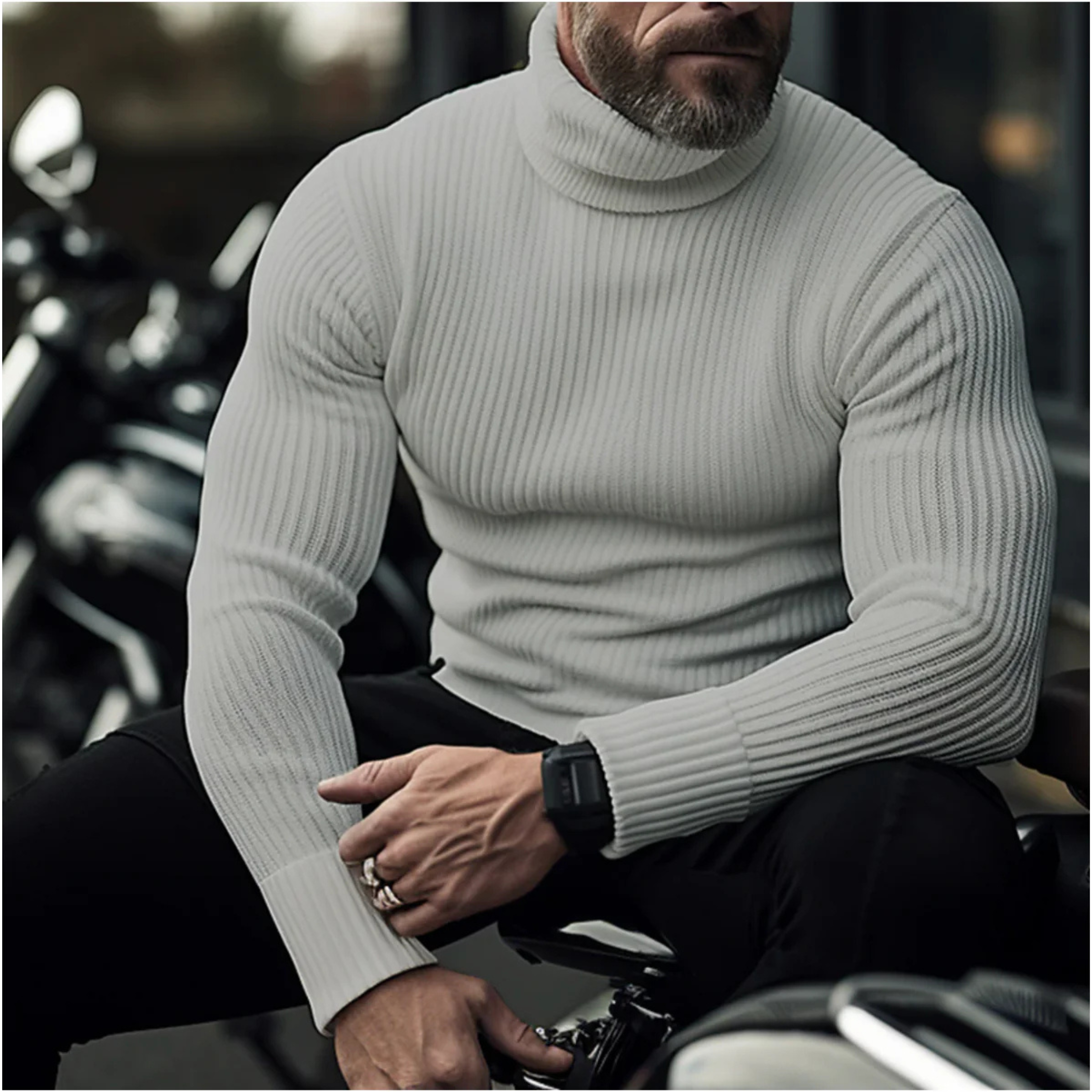 James Thornton | Ribbed Turtleneck Slim Fit Sweater For Men