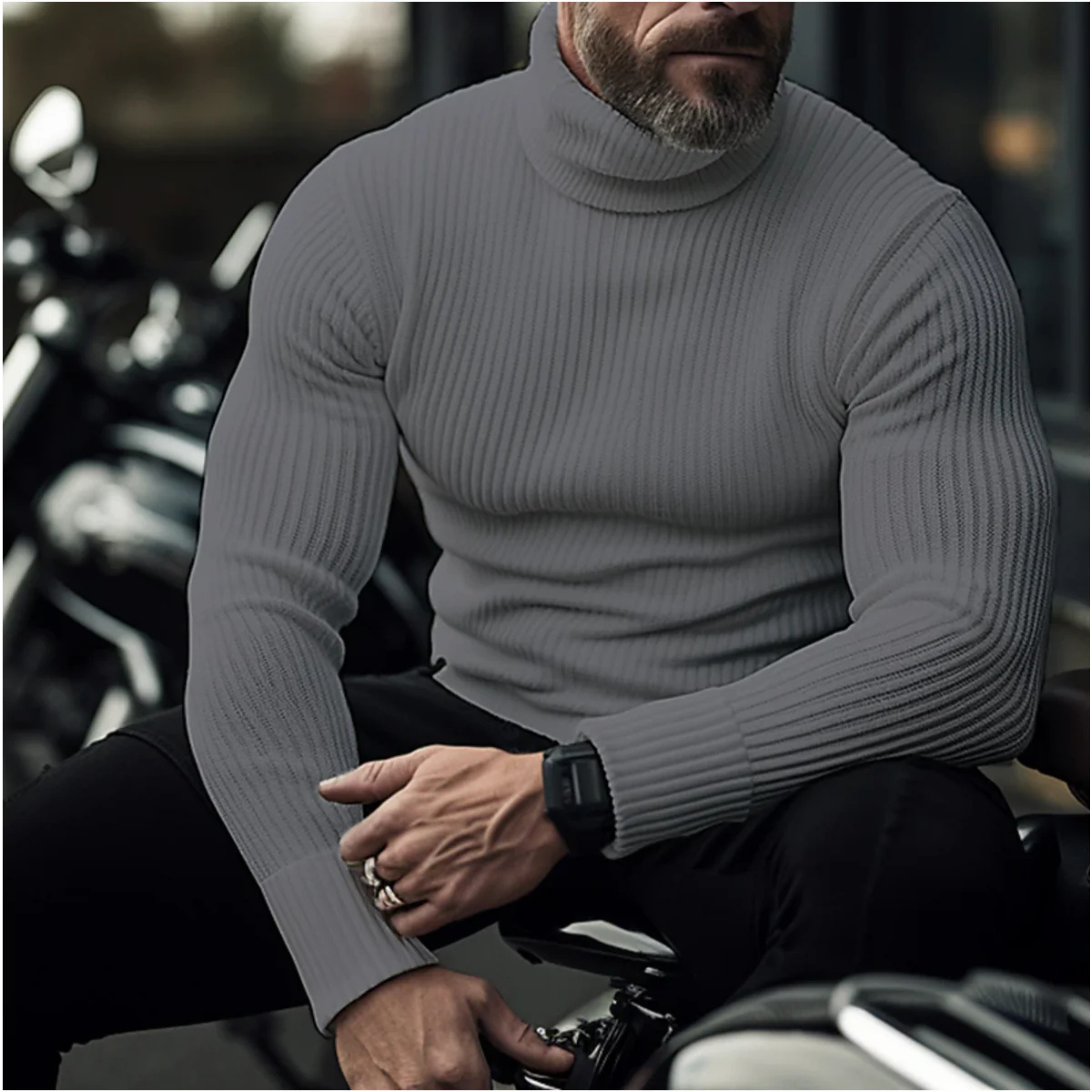 James Thornton | Ribbed Turtleneck Slim Fit Sweater For Men