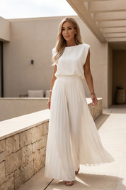 Celeste Whitmore | Pleated Wide-Leg Two-Piece Set For Women