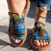 Naomi Kirkland | Woven Boho Sandals With Tassel Detail For Women