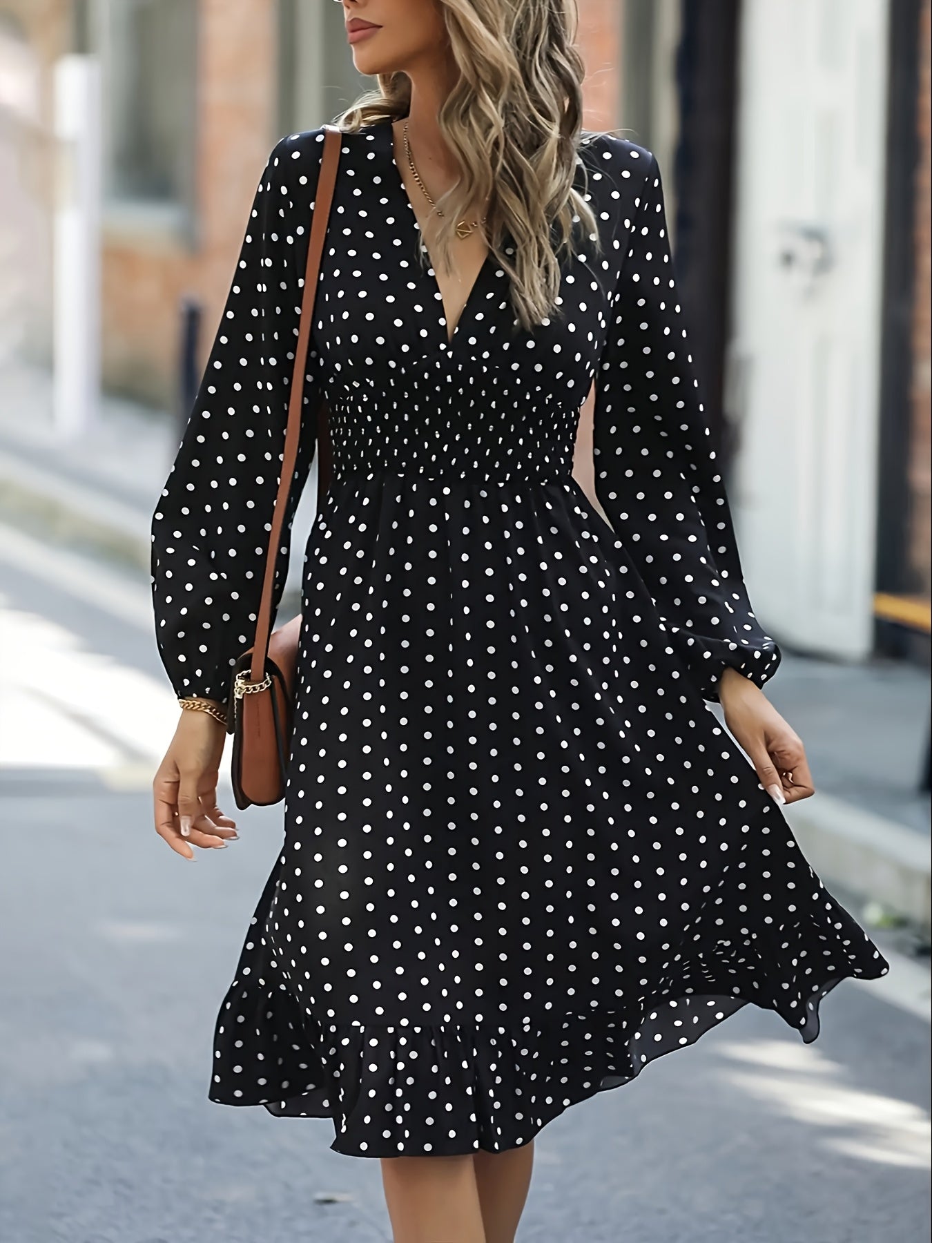 Ruby Kensington | Flowing Polka Dot Midi Dress For Women