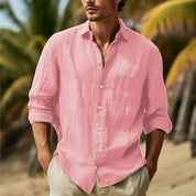 Basilio Levbrook | Linen-Look Long Sleeve Button-Up Shirt For Men