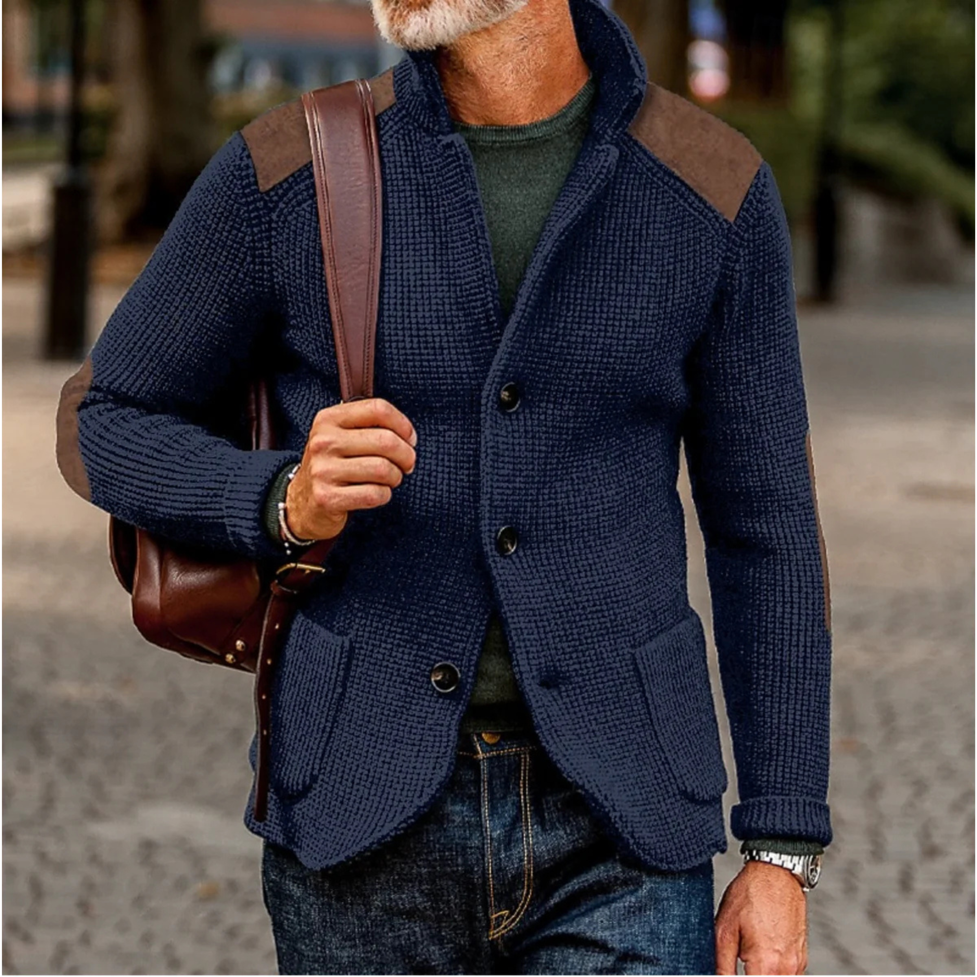 Nathan Davies | Chunky Knit Cardigan Blazer For Men