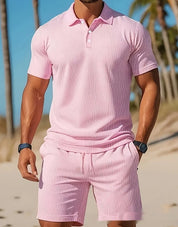 Adriano Pellgate | Waffle Knit Polo Shirt & Shorts Set For Men