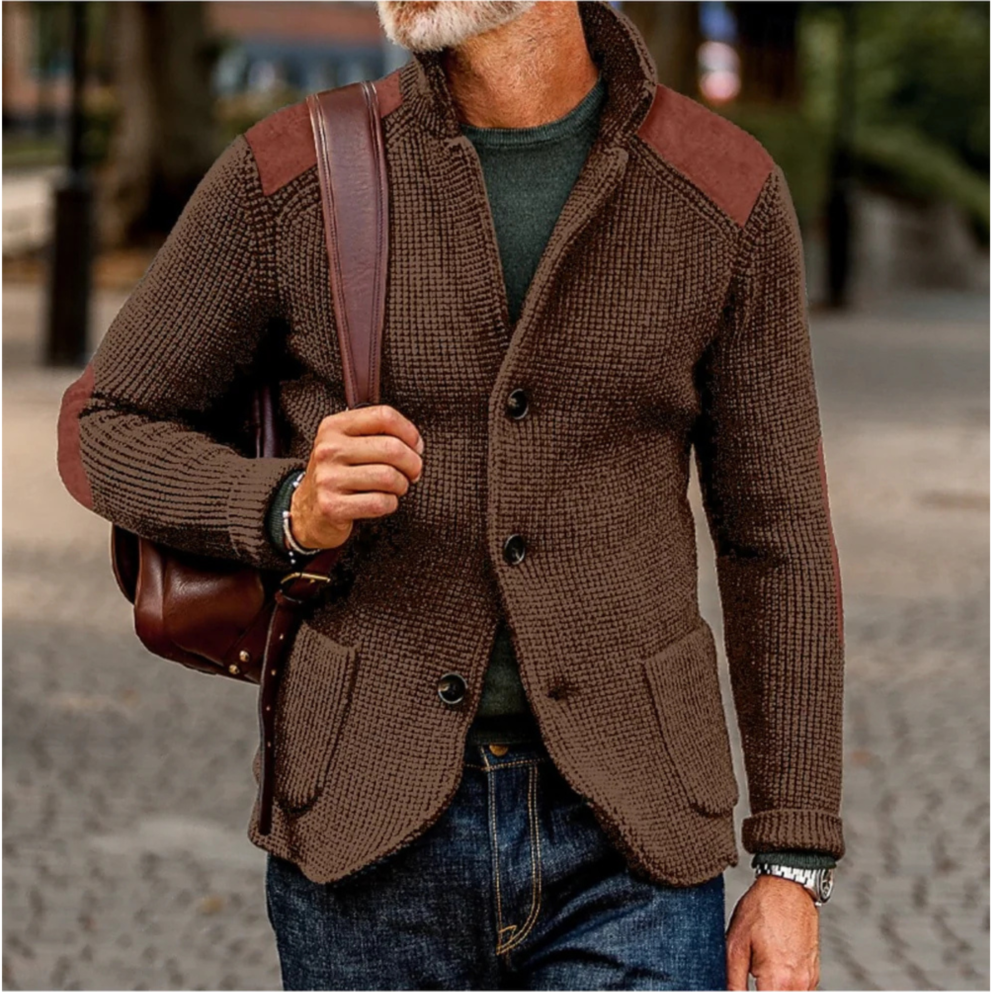 Nathan Davies | Chunky Knit Cardigan Blazer For Men