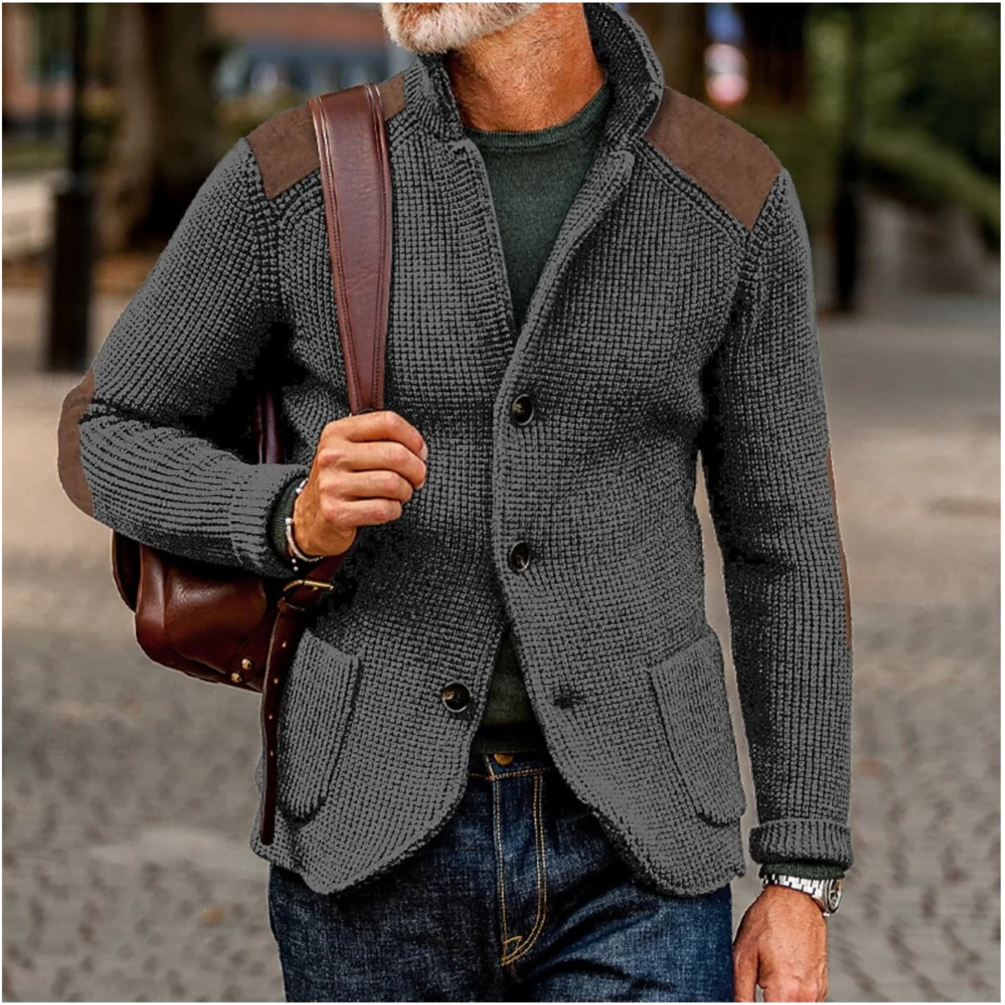 Nathan Davies | Chunky Knit Cardigan Blazer For Men