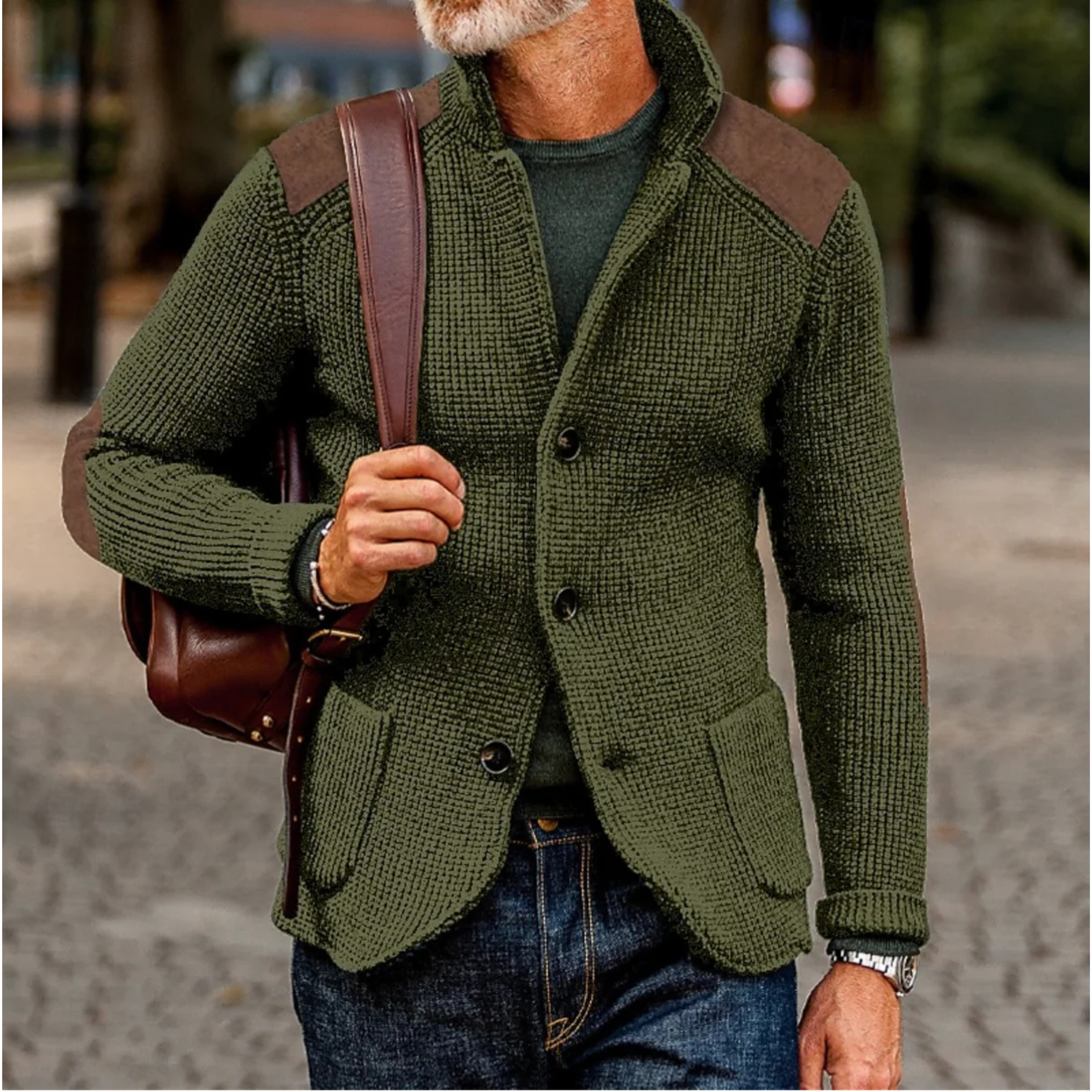 Nathan Davies | Chunky Knit Cardigan Blazer For Men