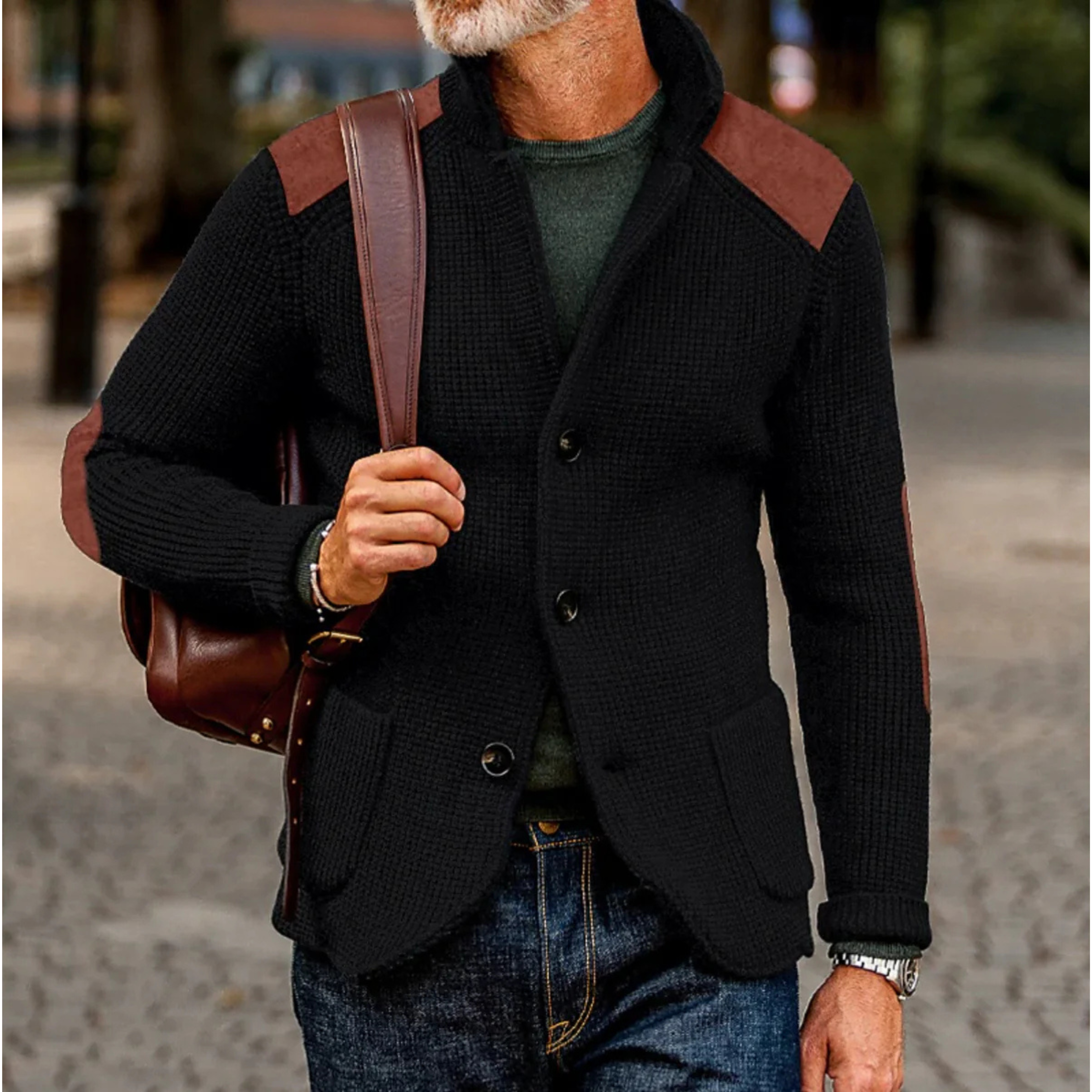 Nathan Davies | Chunky Knit Cardigan Blazer For Men