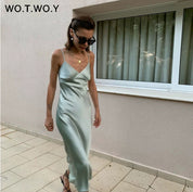 Keturah Glenwood | Ivory Satin Slip Midi Dress For Women