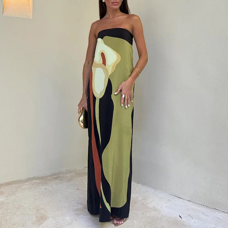 Nives Belton | Calla Lily Print Tube Maxi Dress For Women