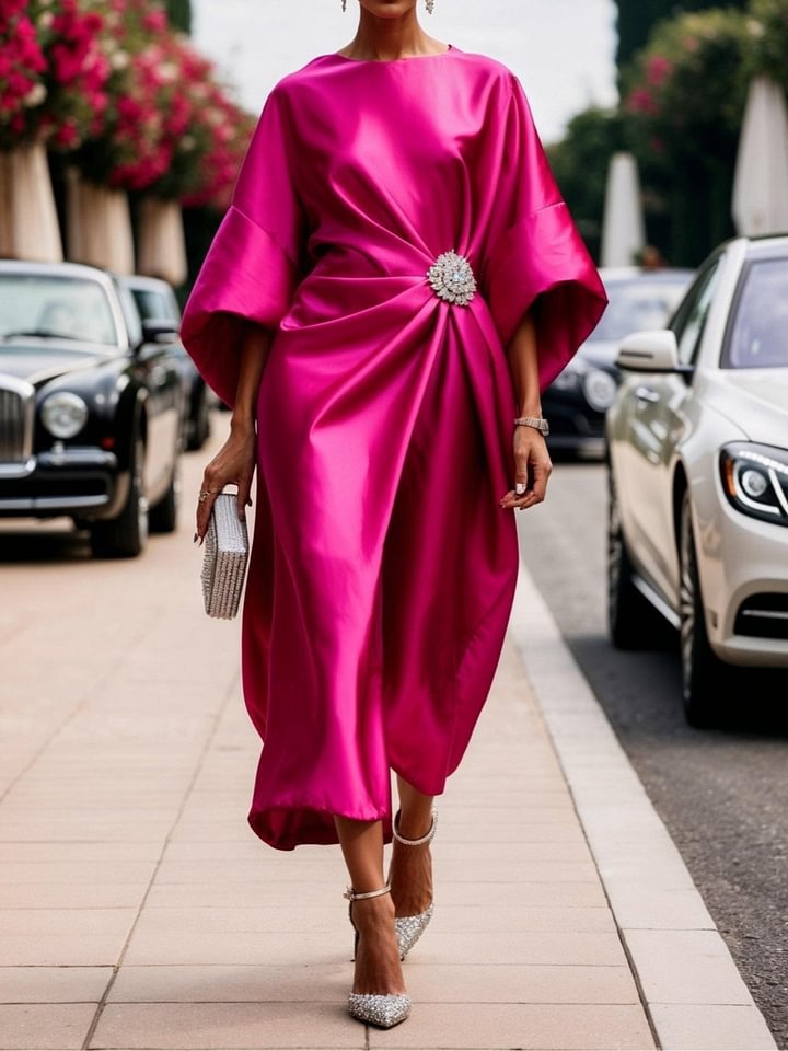 Cinzia Merhurst | Draped Satin Cape Sleeve Maxi Dress For Women