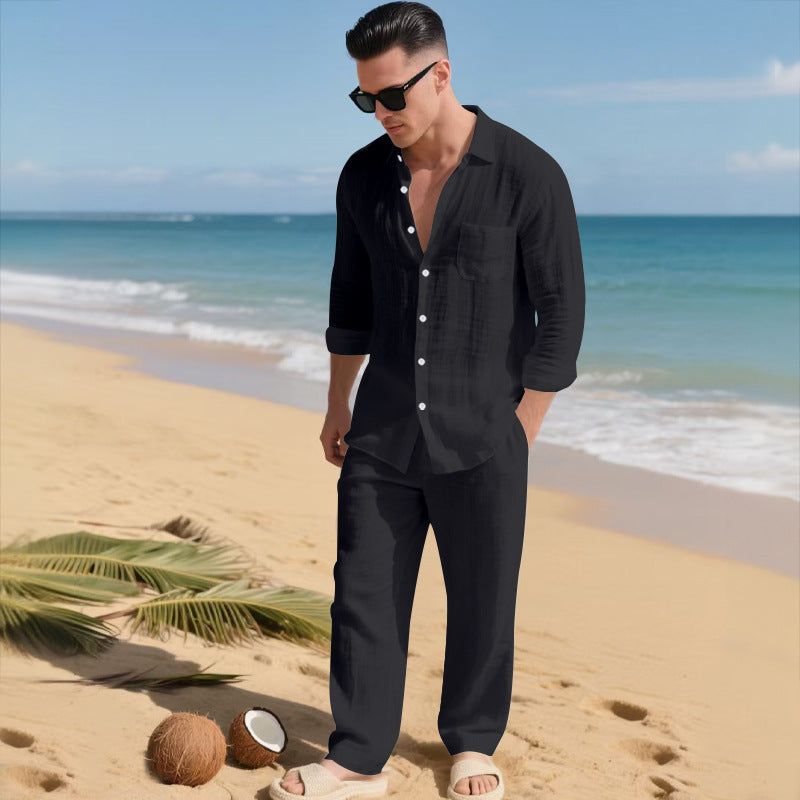 Valerio Gilgate | Linen-Look Shirt And Trousers Set For Men