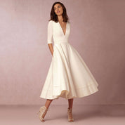 Jessamy Penshaw | Ivory V Neck Swing Midi Dress For Women