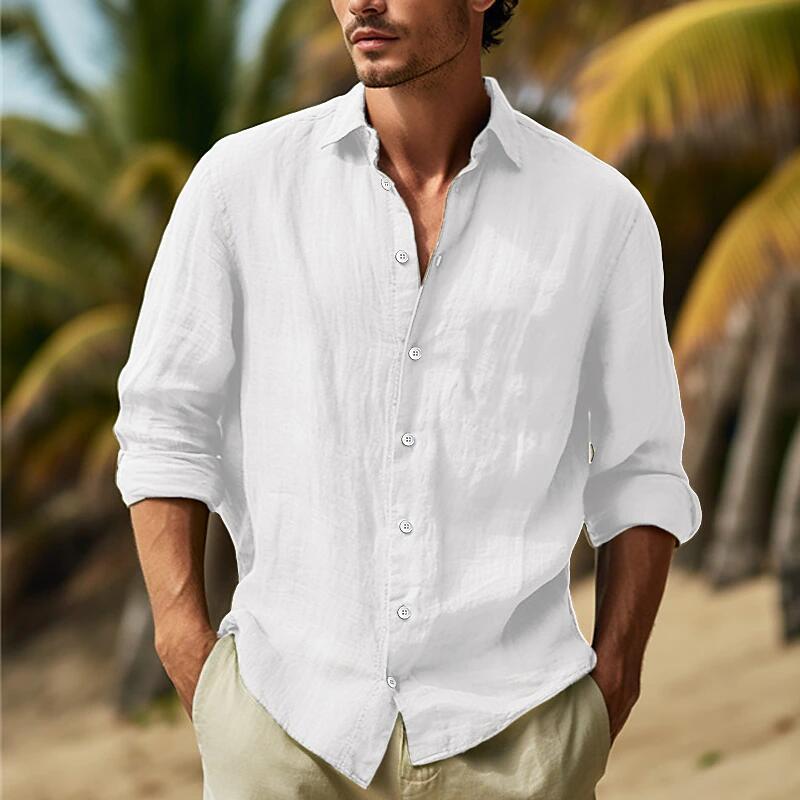 Basilio Levbrook | Linen-Look Long Sleeve Button-Up Shirt For Men
