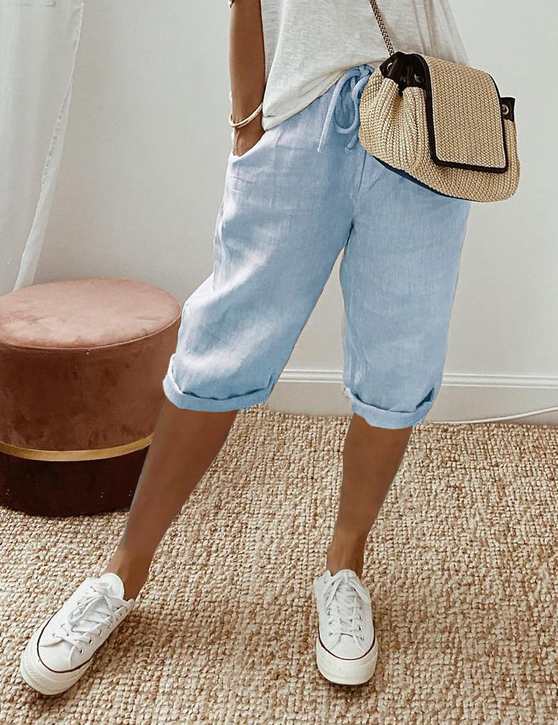 Ottavia Merimbula | Stone Cropped Linen-Look Pants For Women
