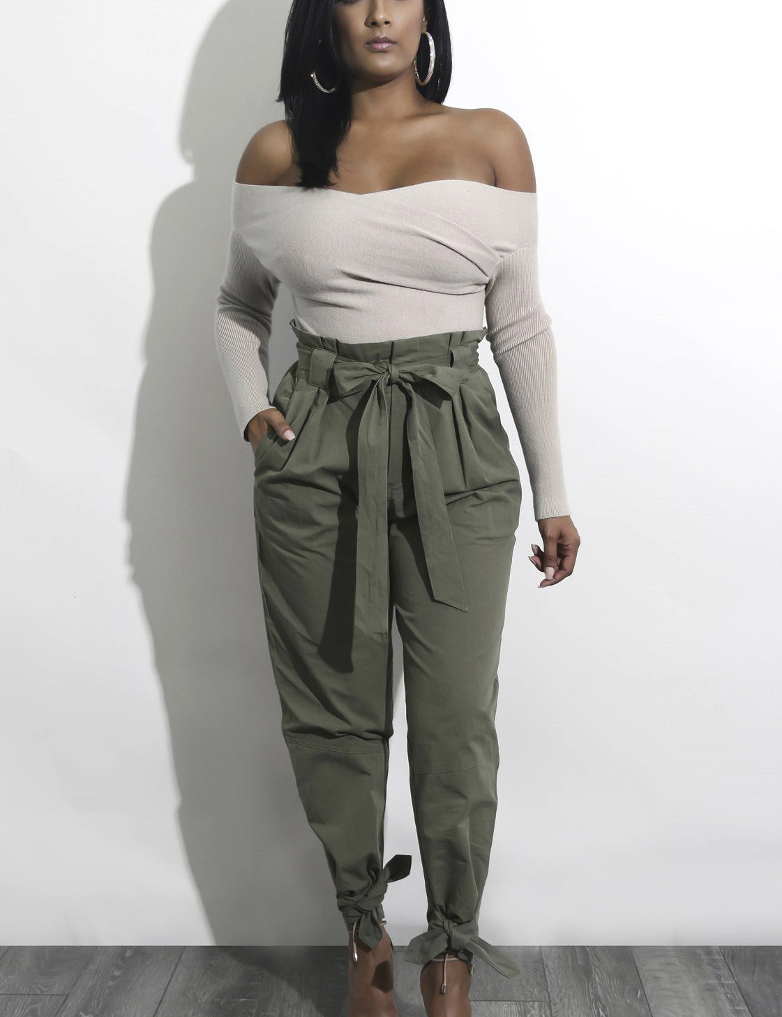 Verity Lawson | High-Waist Paperbag Pants With Tie Belt For Women