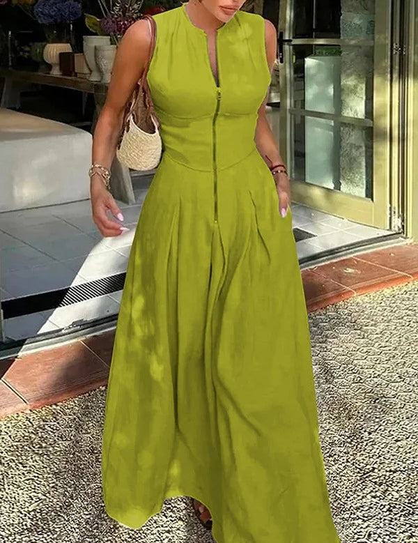 Emma White | Sleeveless Wide-Leg Zip Jumpsuit For Women