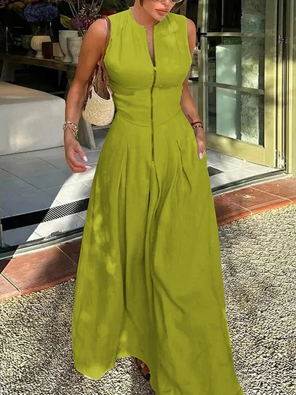 Emma White | Sleeveless Wide-Leg Zip Jumpsuit For Women