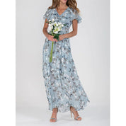 Agata Stanmore | Floral Flutter Sleeve V-Neck Maxi Dress For Women