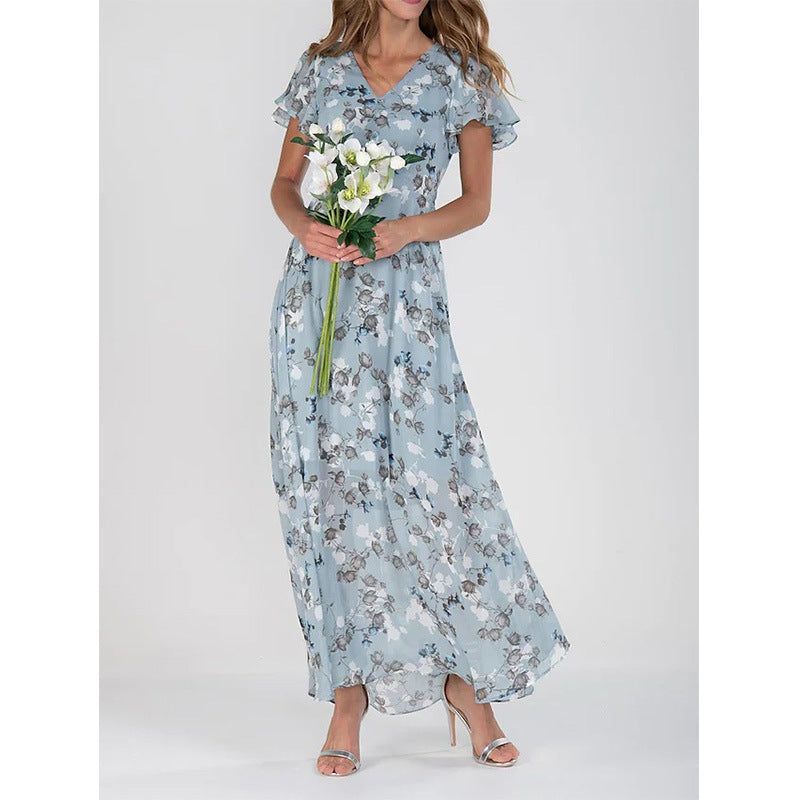 Agata Stanmore | Floral Flutter Sleeve V-Neck Maxi Dress For Women