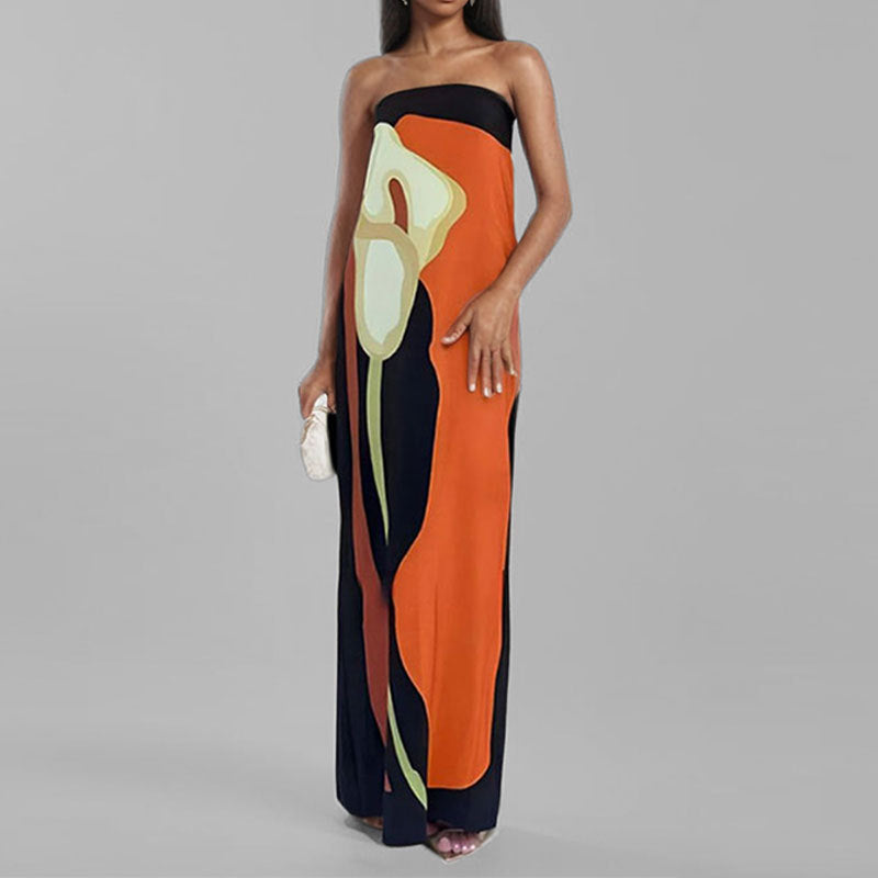 Nives Belton | Calla Lily Print Tube Maxi Dress For Women