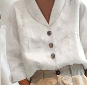Ines Corholt | Linen-Look Shawl Collar Button Front Top For Women