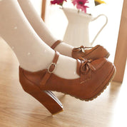 Romina Tarford | Bow Mary Jane Platform Block Heel Pumps For Women