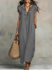 Mia Wilson | Bohemian Ruffle V-Neck Maxi Dress For Women