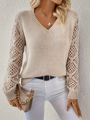 Grace Sullivan | V-Neck Crochet Sleeve Knit Sweater For Women