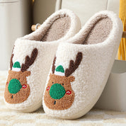Reindeer Cheer | Cream Reindeer Print Christmas Slippers For Women