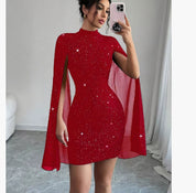 Ruby Turner | Glitter Cape Sleeve Mini Dress For Women