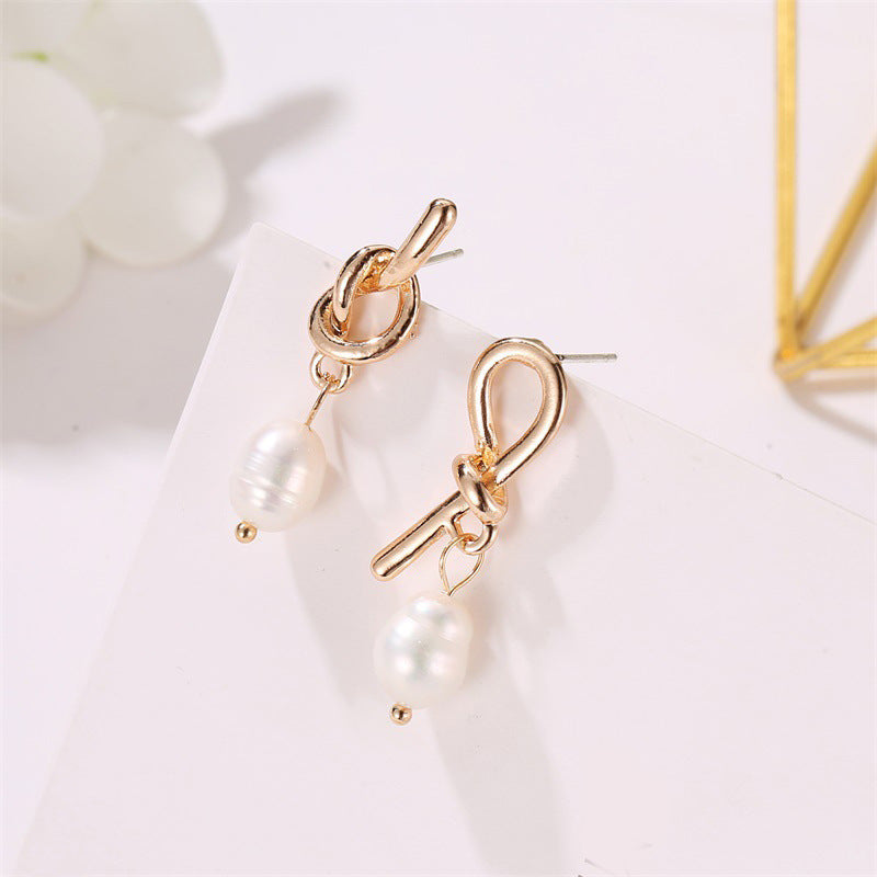 Baroque Pearl Knot Earrings - Gold