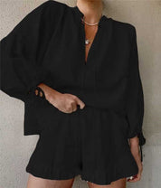 Ornella Hartworth | Tie Neck Top & Ruffle Shorts Summer Set For Women