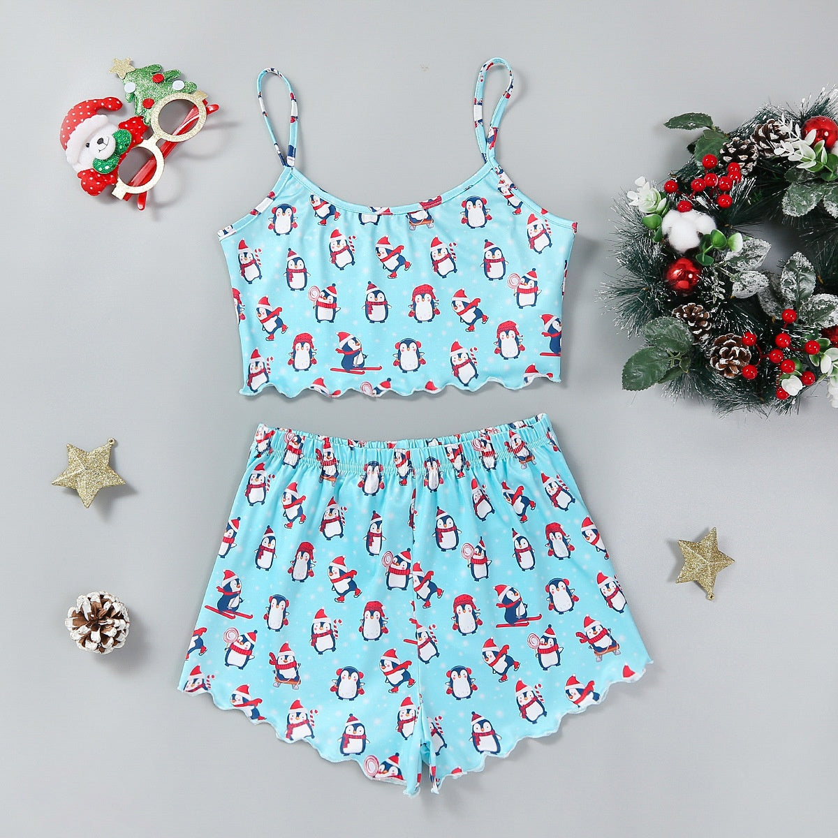 Sugar Plum | Green Gingerbread Print Christmas Pyjamas For Women