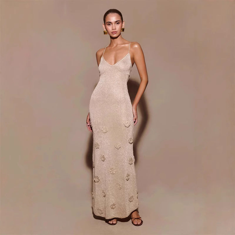 Lucasta Garmore | Green Crochet Flower Maxi Dress For Women