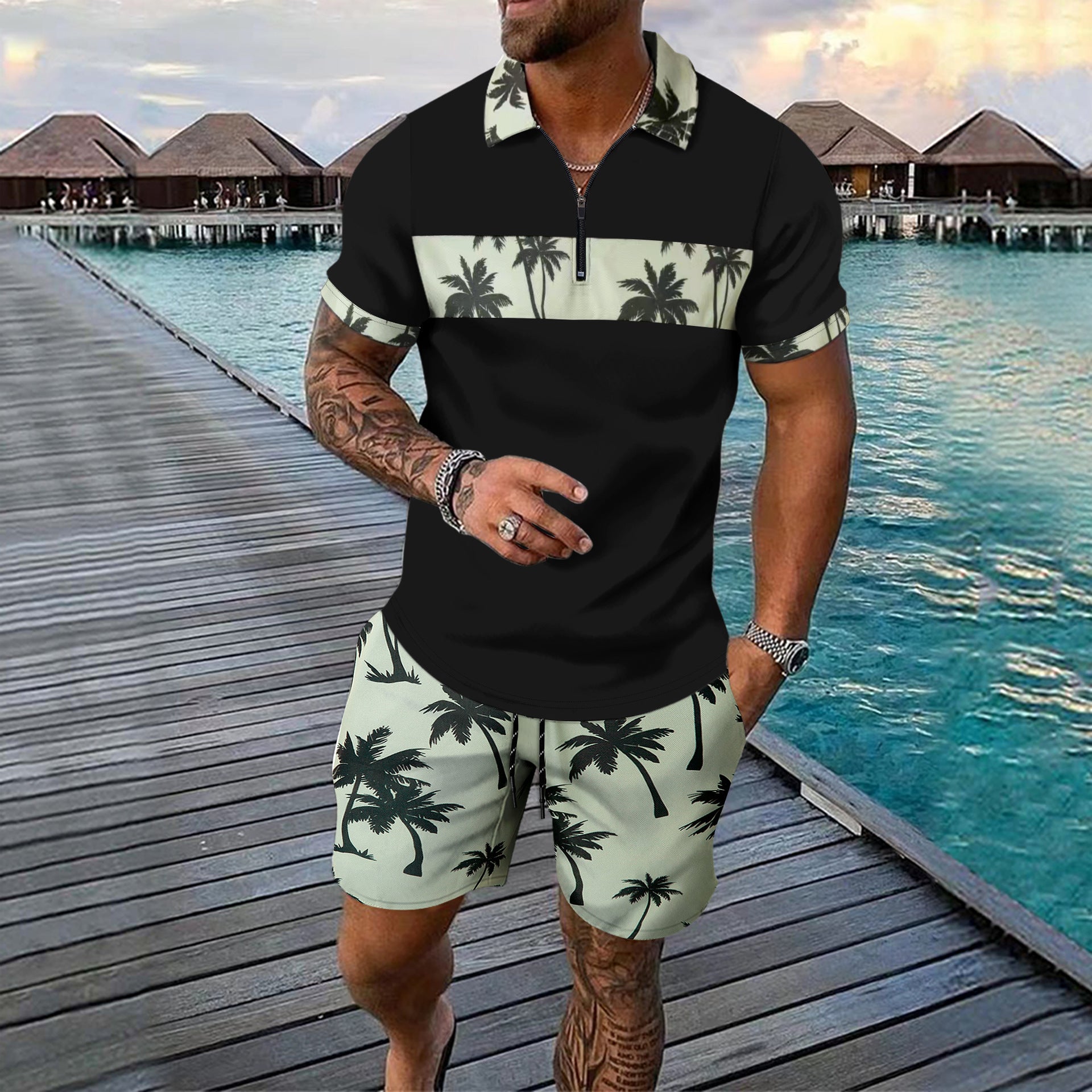 Kai Fairweather | Tropical Print Polo & Shorts Set For Men