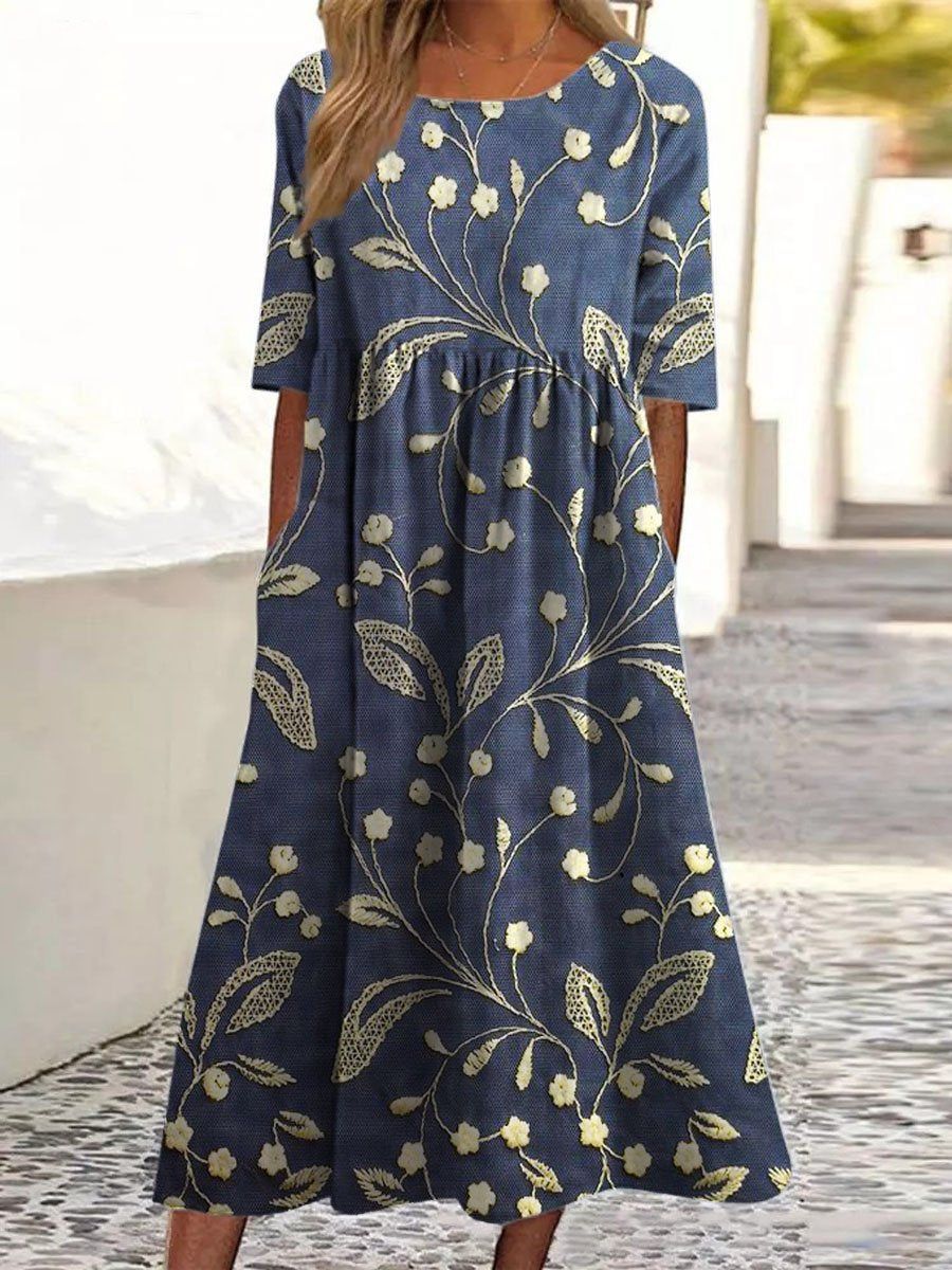 Tina Colebridge | Floral Print Half Sleeve Midi Dress For Women