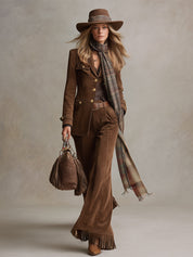 Marnie Ashdown | Faux Suede Flared Trousers With Fringe Hem For Women