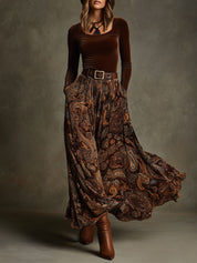 Rosalyn Whitlock | Velvet Top & Paisley Maxi Skirt Set For Women