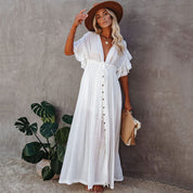 Vera Draymere | Button Front V-Neck Maxi Dress For Women