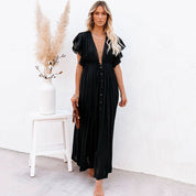 Vera Draymere | Button Front V-Neck Maxi Dress For Women