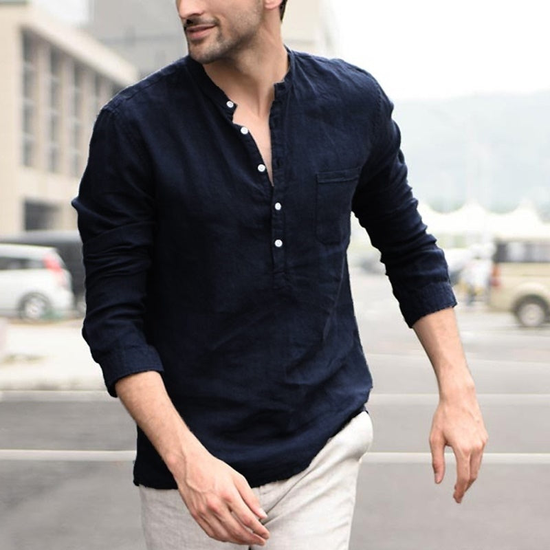 Thomas Kelly | Linen Band Collar Shirt For Men
