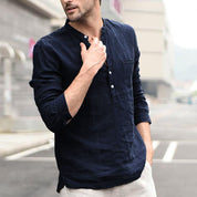 Thomas Kelly | Linen Band Collar Shirt For Men