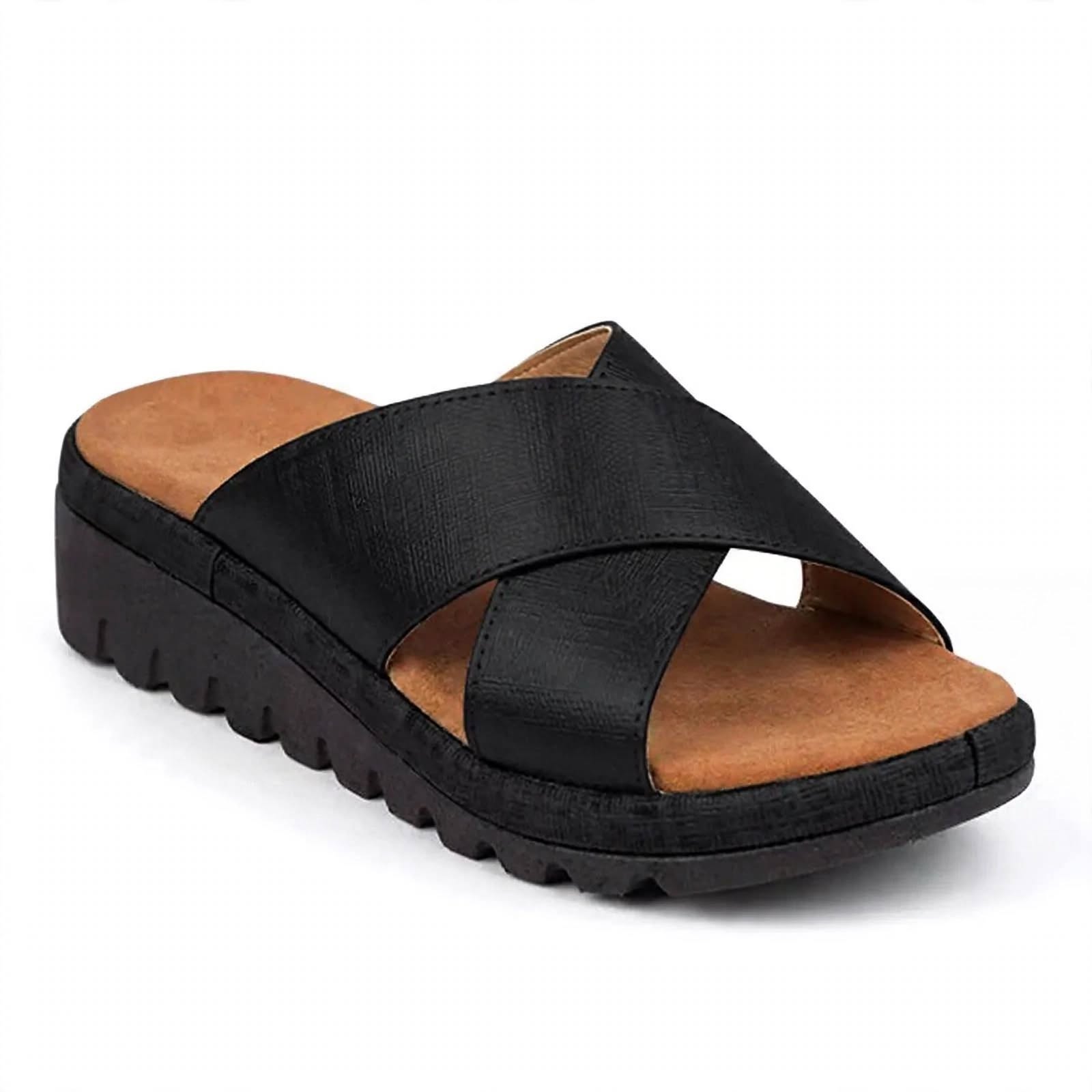 Milena Whitgate | Crisscross Platform Slide Sandals For Women