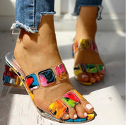 Rina Fairstone | Multicolour Patchwork Block Heel Sandals For Women