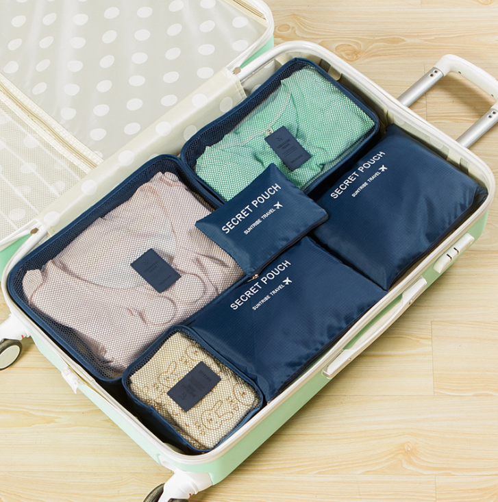 6-Piece Waterproof Packing Cubes Set - Navy Blue