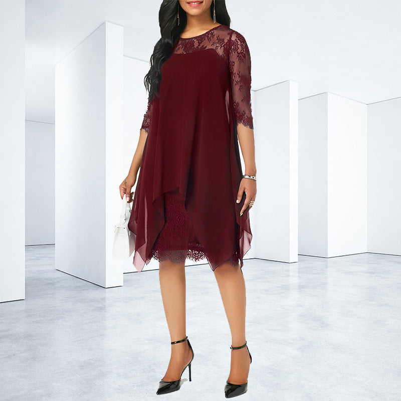 Michela Quarbrook | Lace Yoke Layered Chiffon Midi Dress For Women